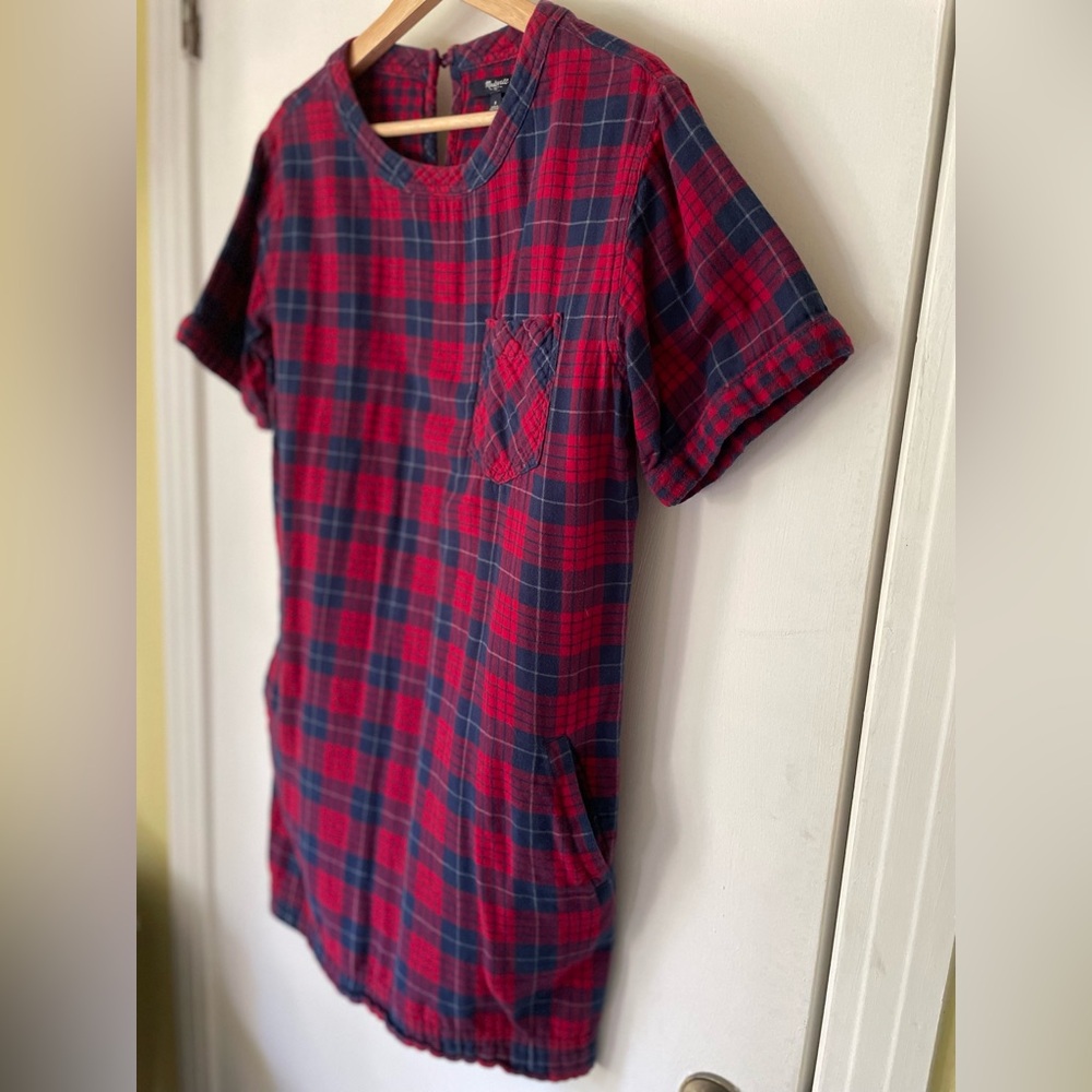Madewell Edina Red and Blue Plaid Flannel Mini Dress - Picture 2 of 10